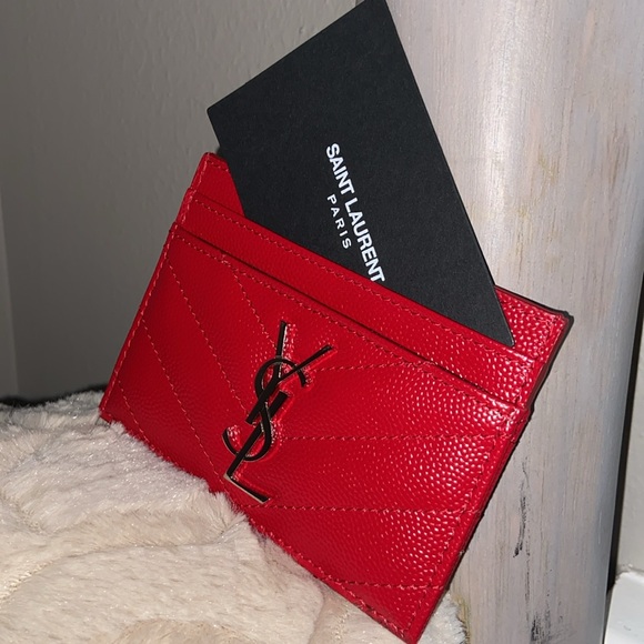 **NEW*** SAINT LAURENT Monogram YSL Card Holder Red with Nickel Hardware $350 - Picture 7 of 10